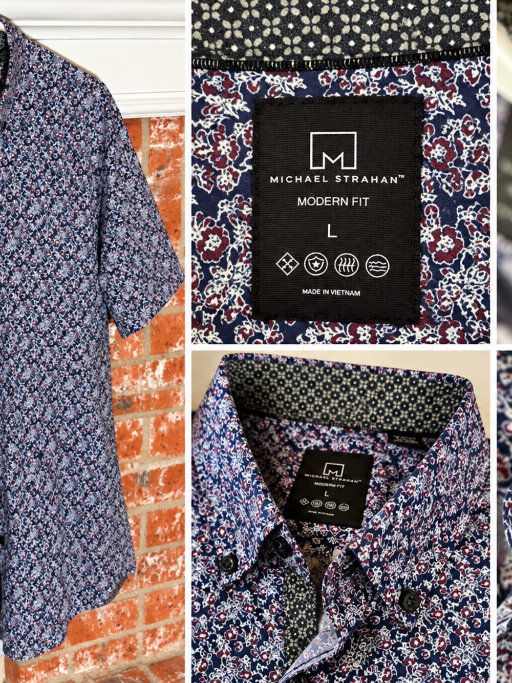 Modern Fit Navy Floral Short-Sleeve Button-Down Shirt